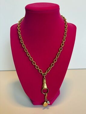 John Wind Maximal Art Gold Tone Hand Locket Necklace Rhinestone Charm